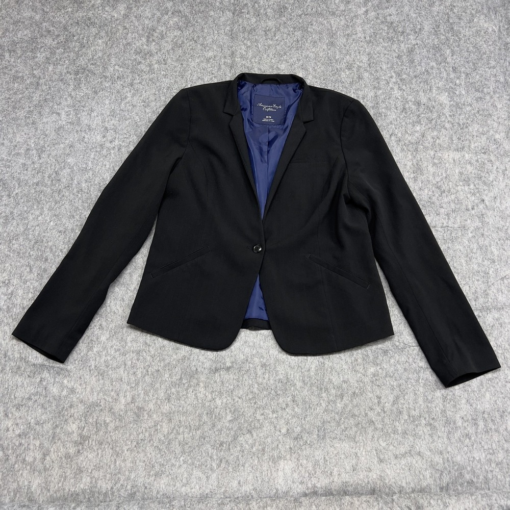 American Eagle Blazer Womens Medium Black One Button Classic Stretch Suit Jacket